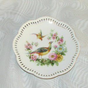 Antique Trinket Dish SCHUMANN ARZBERG BAVARIA Birds & Flowers Pierced Rim